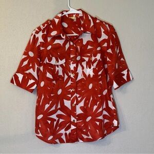 Orange & White Floral Button Down Shirt